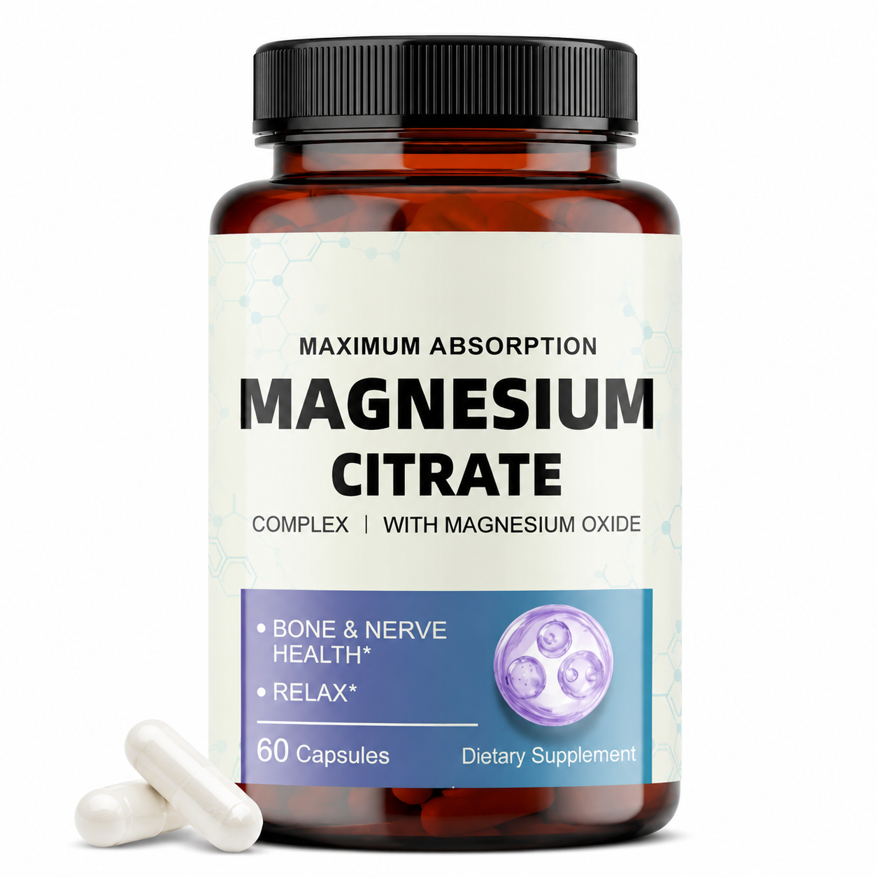 Magnesium Citrate Complex Capsules - Daily Mineral Wellness Supplement