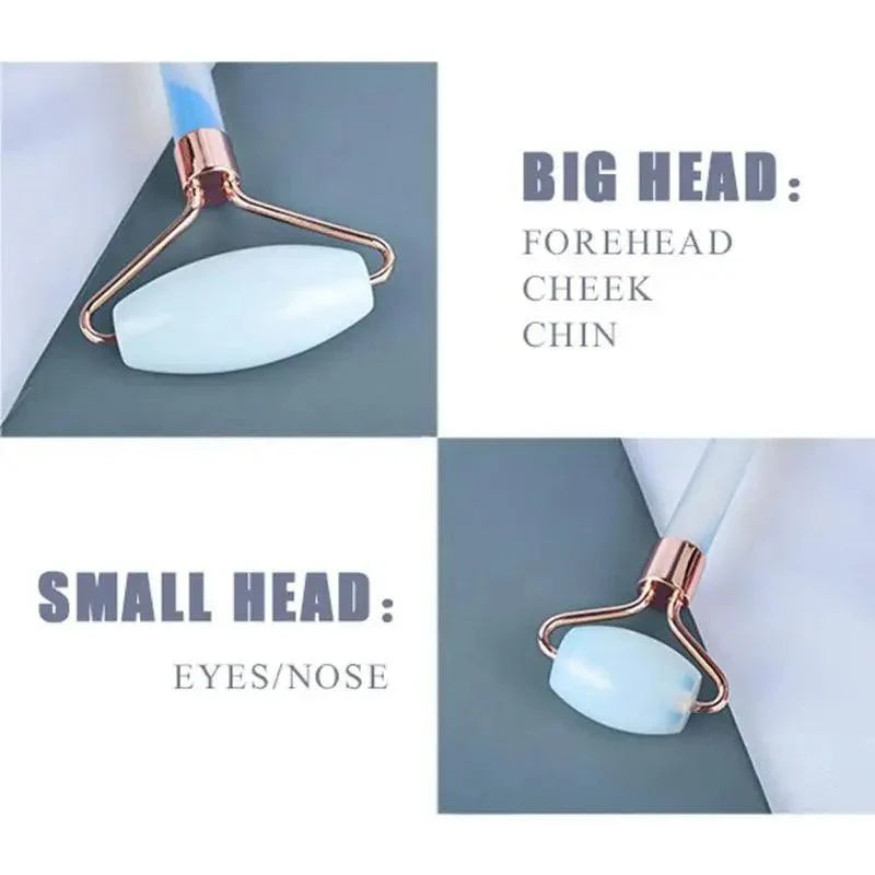 100% Natural Opal Clear Blue Roller Guasha Set - Massage Beauty Tools for Skin Firming Natural Glow and Stress Relief