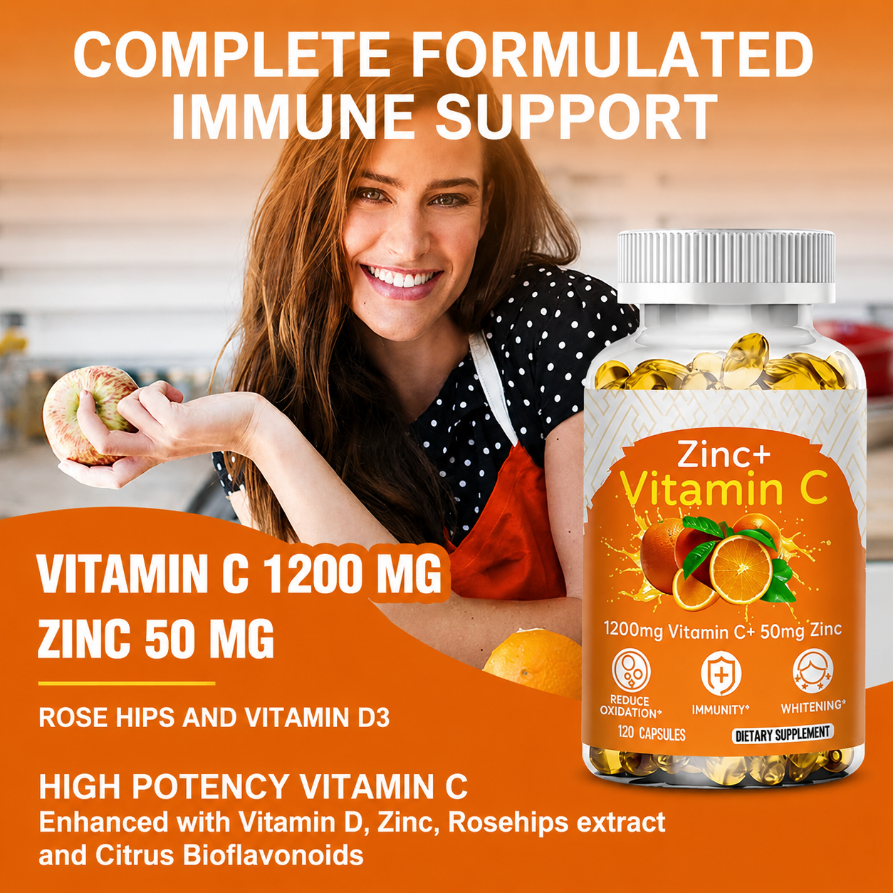 Vitamin C 1000mg + Zinc Softgel Capsules - Daily Antioxidant Nutrition Supplement