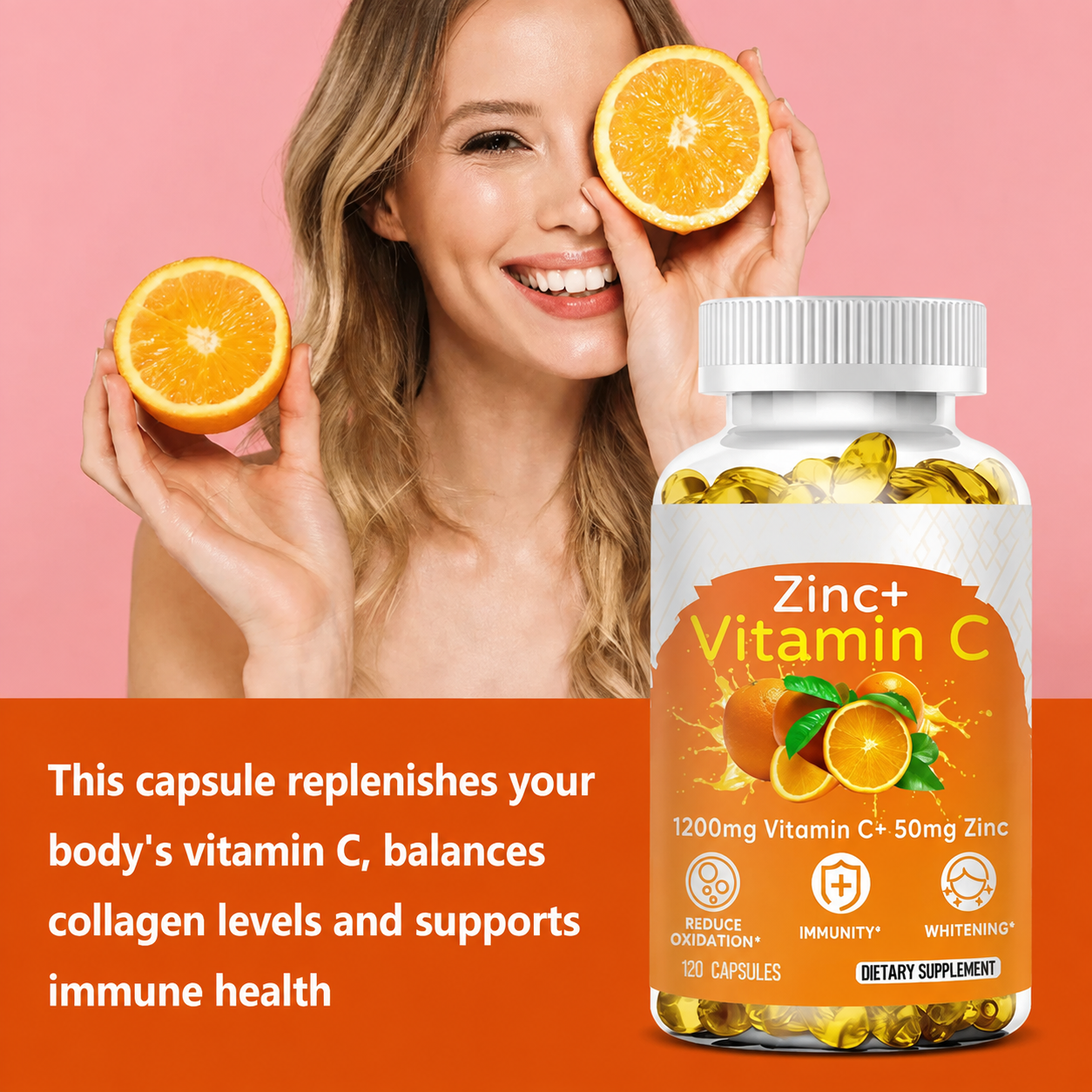 Vitamin C 1000mg + Zinc Softgel Capsules - Daily Antioxidant Nutrition Supplement