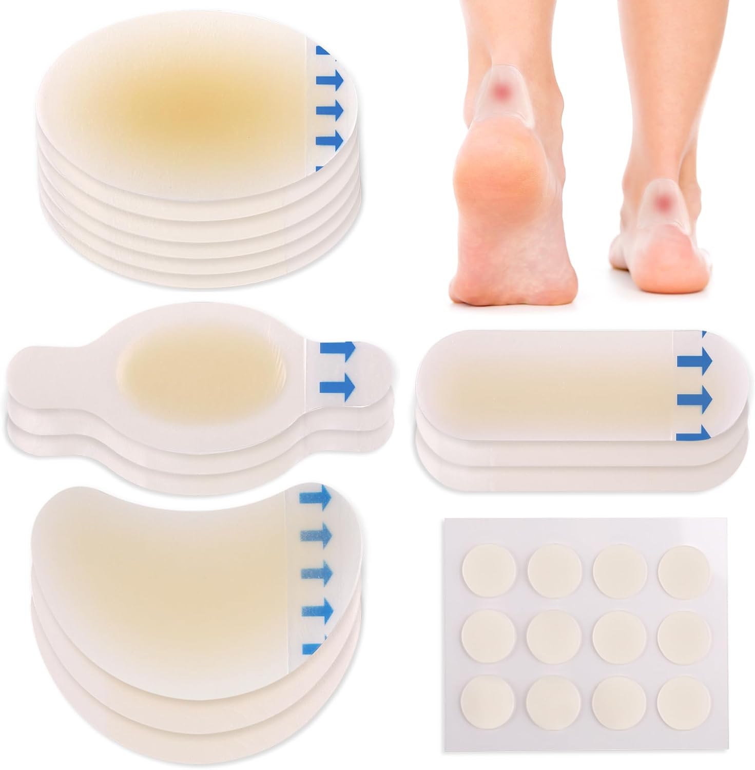 Hydrocolloid Bandages, 15 Blister Bandage and 12 Acne Patches, Waterproof Blister Pads for Feet Toes Fingers, Heels Blister Prevention Cushions, 4 Size, Sterile, Travel Essentials