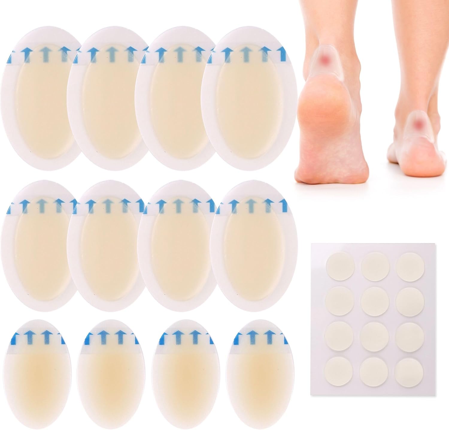 Hydrocolloid Bandages, 15 Blister Bandage and 12 Acne Patches, Waterproof Blister Pads for Feet Toes Fingers, Heels Blister Prevention Cushions, 4 Size, Sterile, Travel Essentials
