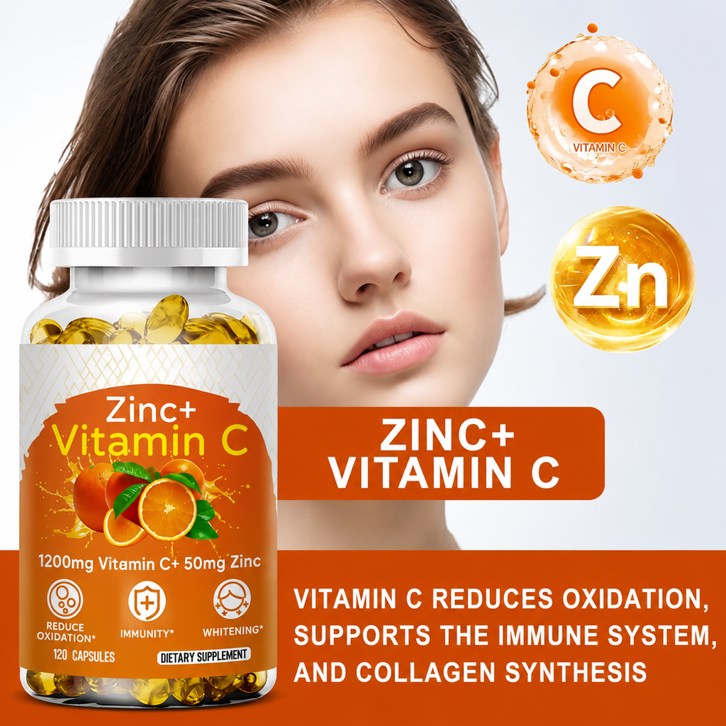Vitamin C 1000mg + Zinc Softgel Capsules - Daily Antioxidant Nutrition Supplement