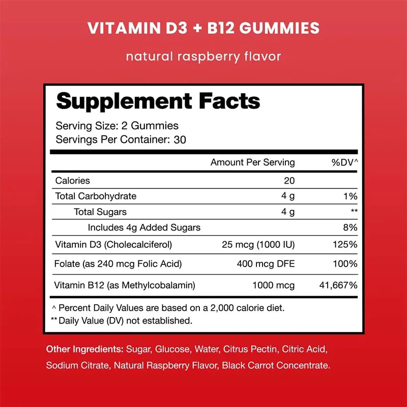 D3 + B12 Vegan Vitamin Gummies for Daily Wellness Support