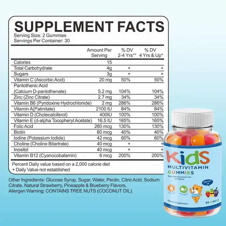 Sugar-Free Kids Multivitamin Gummies with DHA - Children's Daily Nutrition Supplement