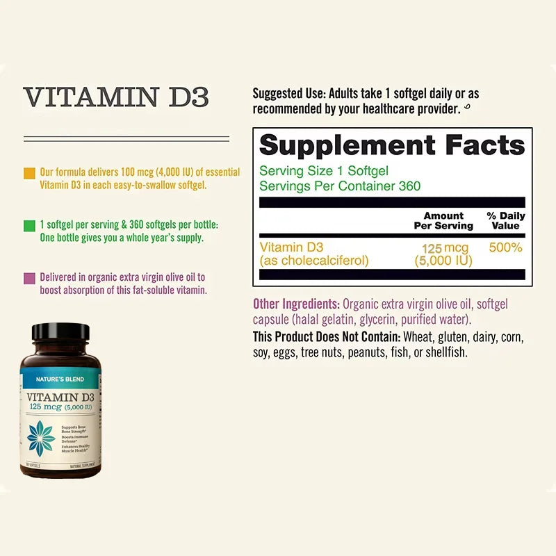 Vitamin D3 Softgel Capsules - Daily Wellness Supplement