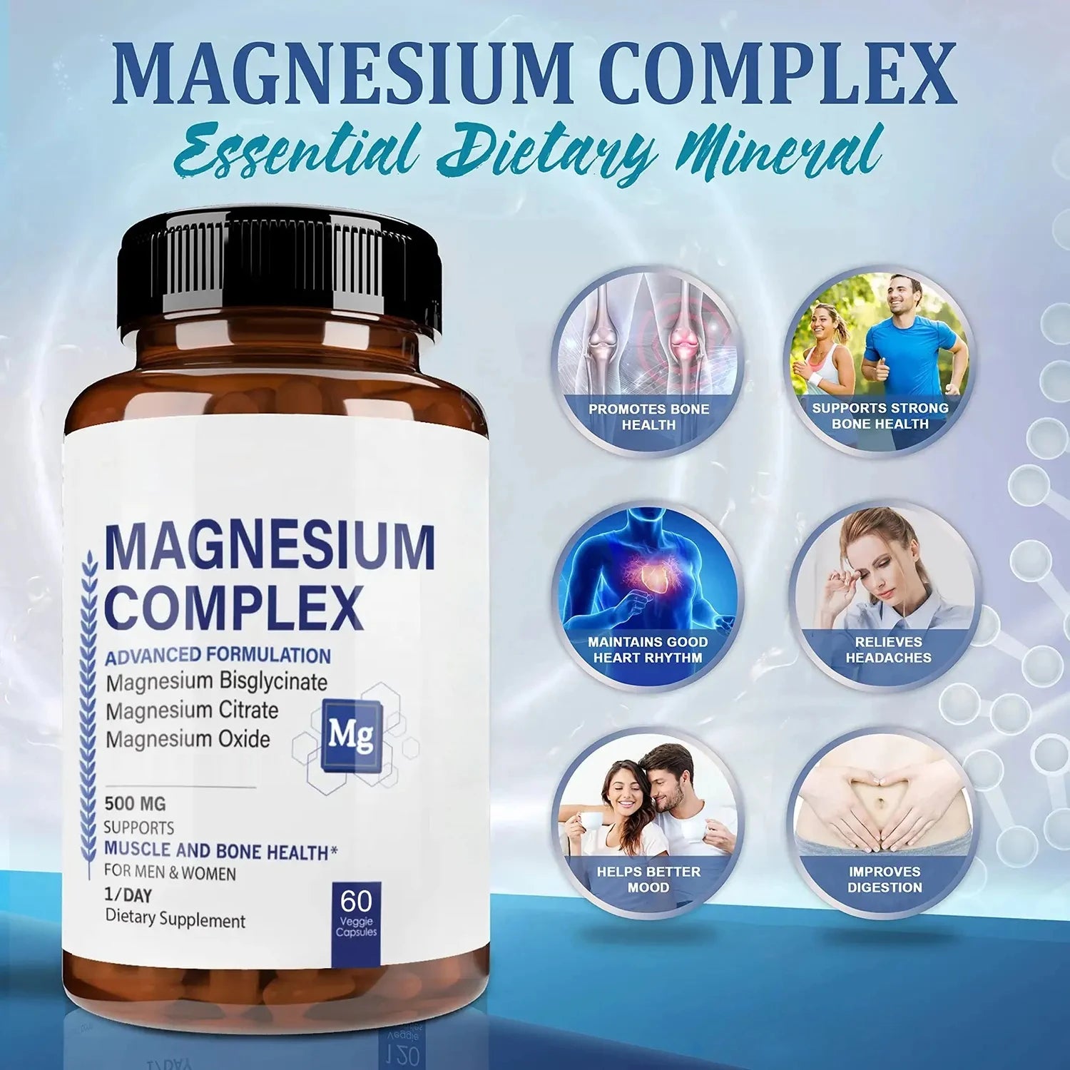Magnesium Complex 500mg Capsules - Daily Mineral Nutrition Supplement