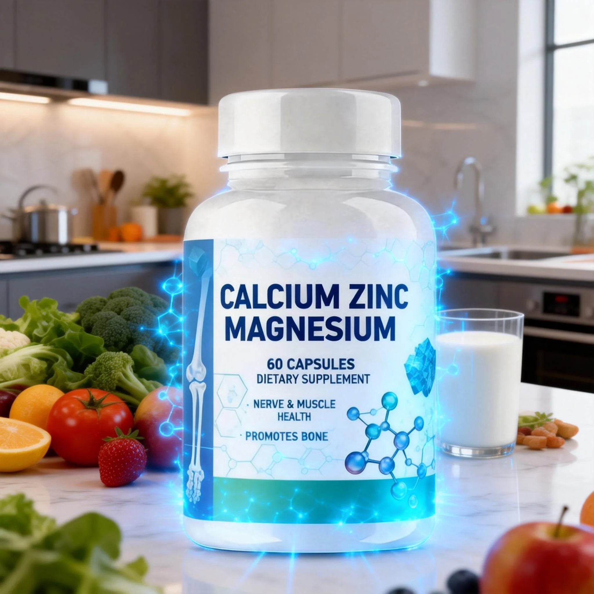 Calcium Magnesium Zinc + Vitamin D3 Capsules - Daily Mineral Nutrition Supplement
