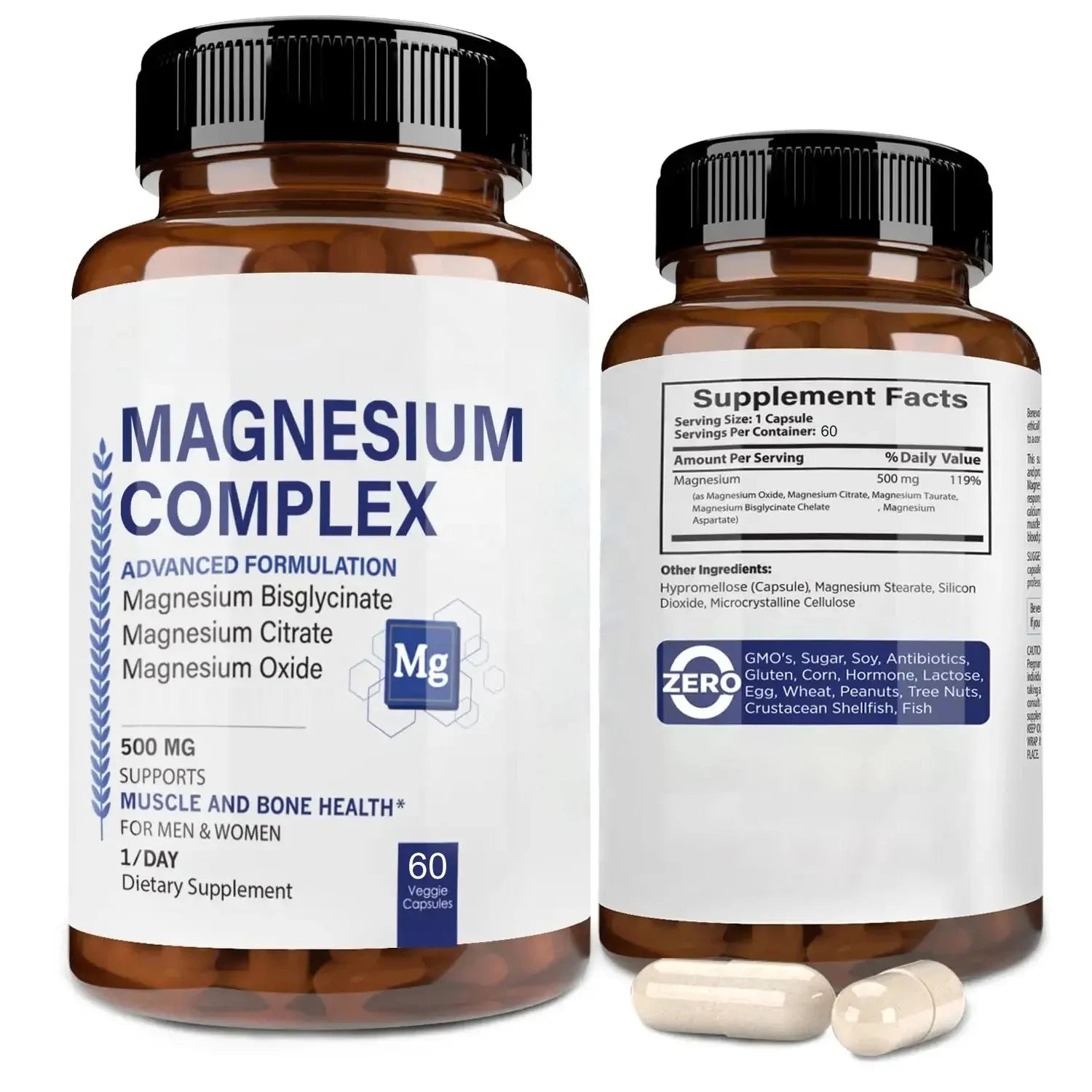 Magnesium Complex 500mg Capsules - Daily Mineral Nutrition Supplement