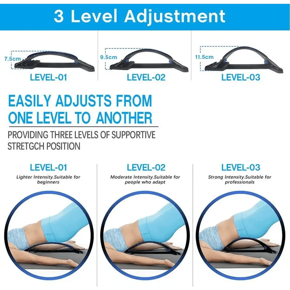 Black Purple Back Stretching Device Muscle Back Massage Relax Stretcher Posture Therapy Back Stretch Spine Pain Relief Stretcher Support Lower And Upper Muscle Pain Relief